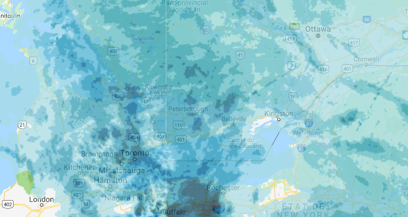 Weather radar map of Toronto-Ottawa area with a nice storm
